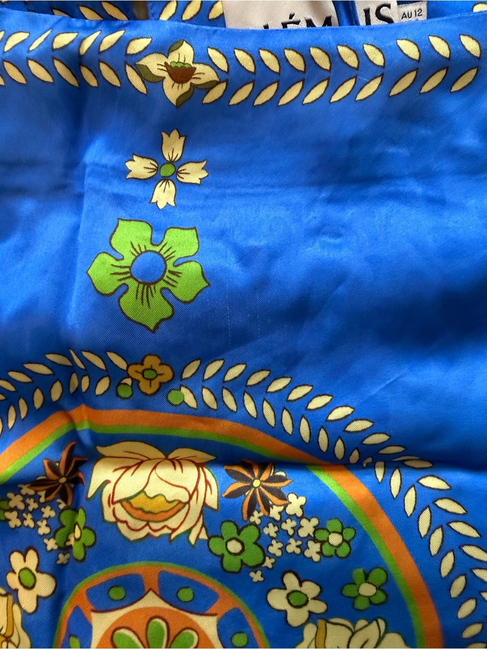 ALEMAIS Blue Medallion LINDA TOP — Tank with Green and Orange Accents, ties - Picture 6 of 8